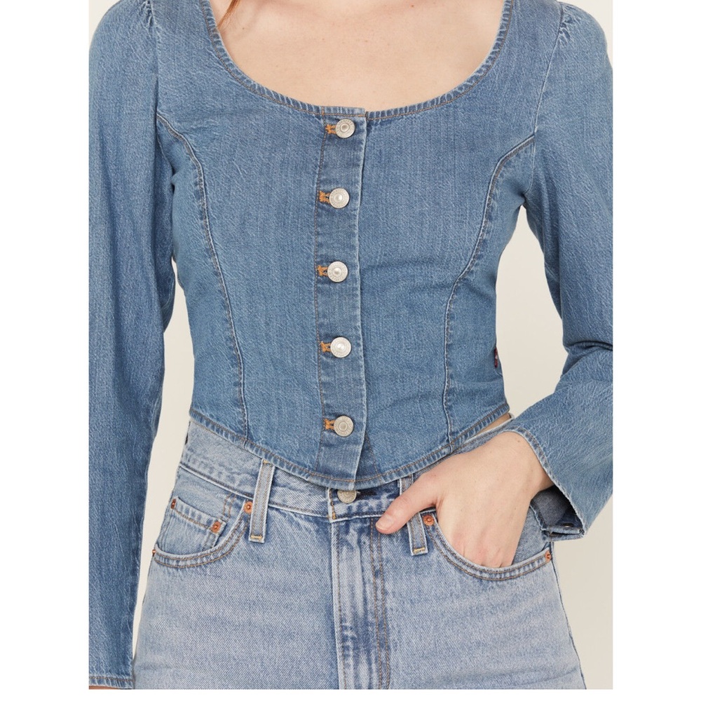 Levi's Daryn Corset Blue Button Down Denim Top - Picture 3 of 10